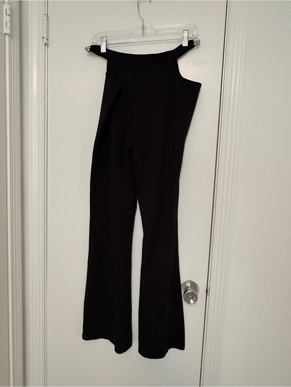 Motel Black Wide-Leg Pants with cut-out and gold chain